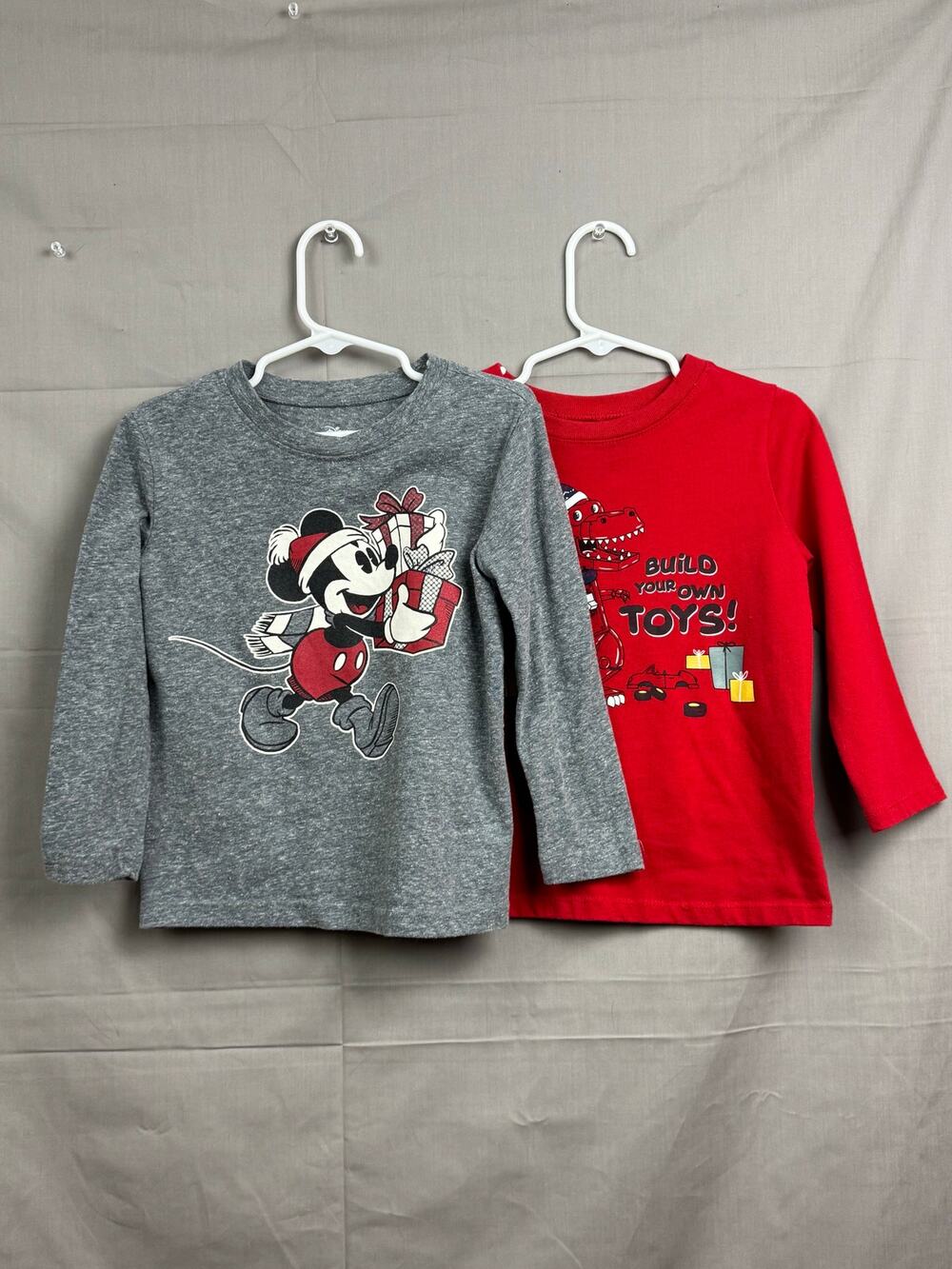 Toddler Boy Holiday Long Sleeve Mickey Mouse Dinosaur Shirt Bundle, Size 3T